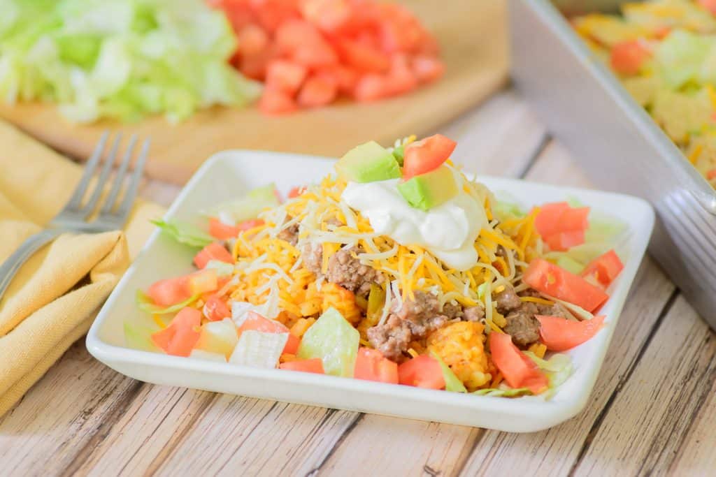 Easy Freeze Ahead Taco Casserole. Perfect dinner to make and freeze in batches so you always have an easy dinner option in the freezer!