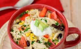 Slow Cooker Tex Mex Chicken Soup. So delciious and so comforting. Super easy to make in the crock-pot with just 10 min prep time. Yum!