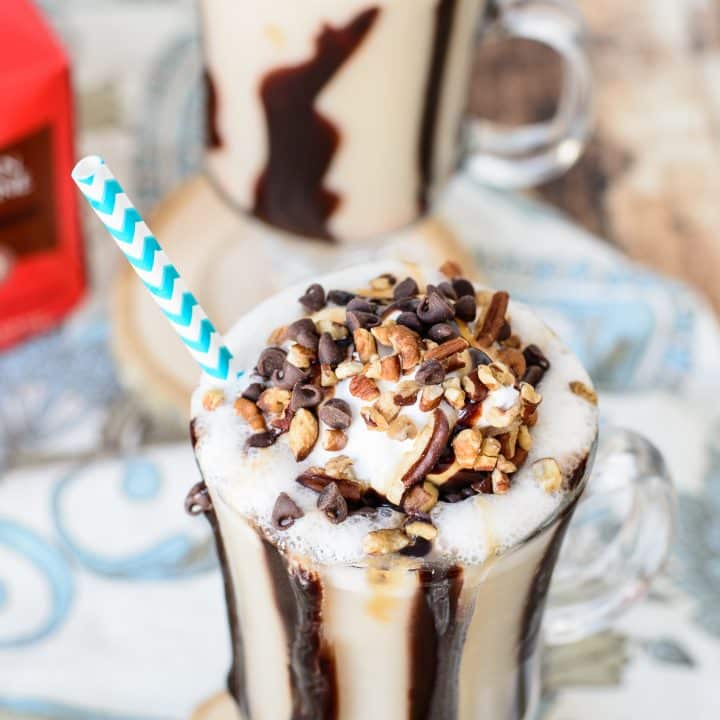 Turtle Frappucino Recipe. This frappe recipe is heaven on earth! Caramel, chocolate, pecans and coffee combine to make an incredible cold coffee drink perfect for summer. You are going to love this frappe recipe!