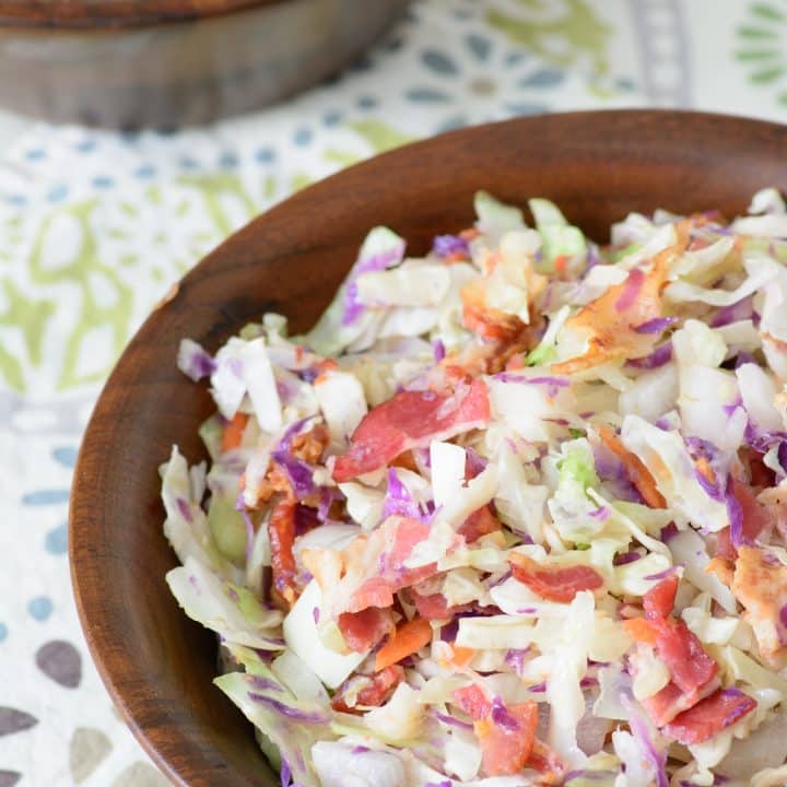 Bacon Coleslaw. This delicious bacon coleslaw recipe is a quick and easy side dish that will perfectly accompany just about any dish. It's always a hit at picnics and BBQ's. Plus you can never go wrong with bacon. Yum!